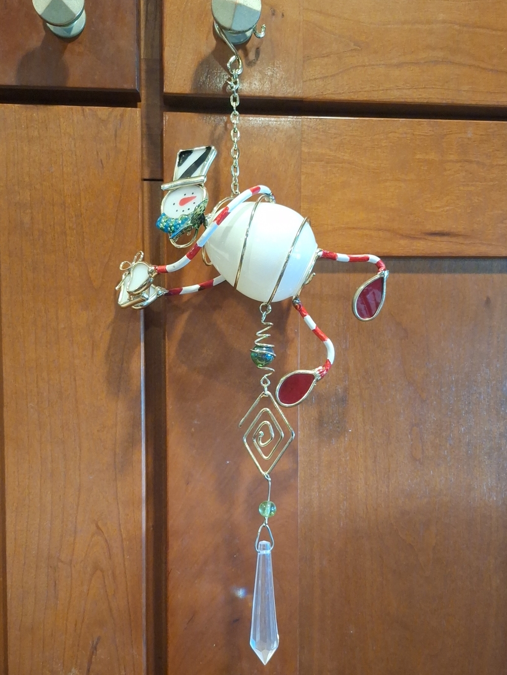 Stained Glass  Snowman Suncatcher, Body Is Glass, Metal Arms And Legs